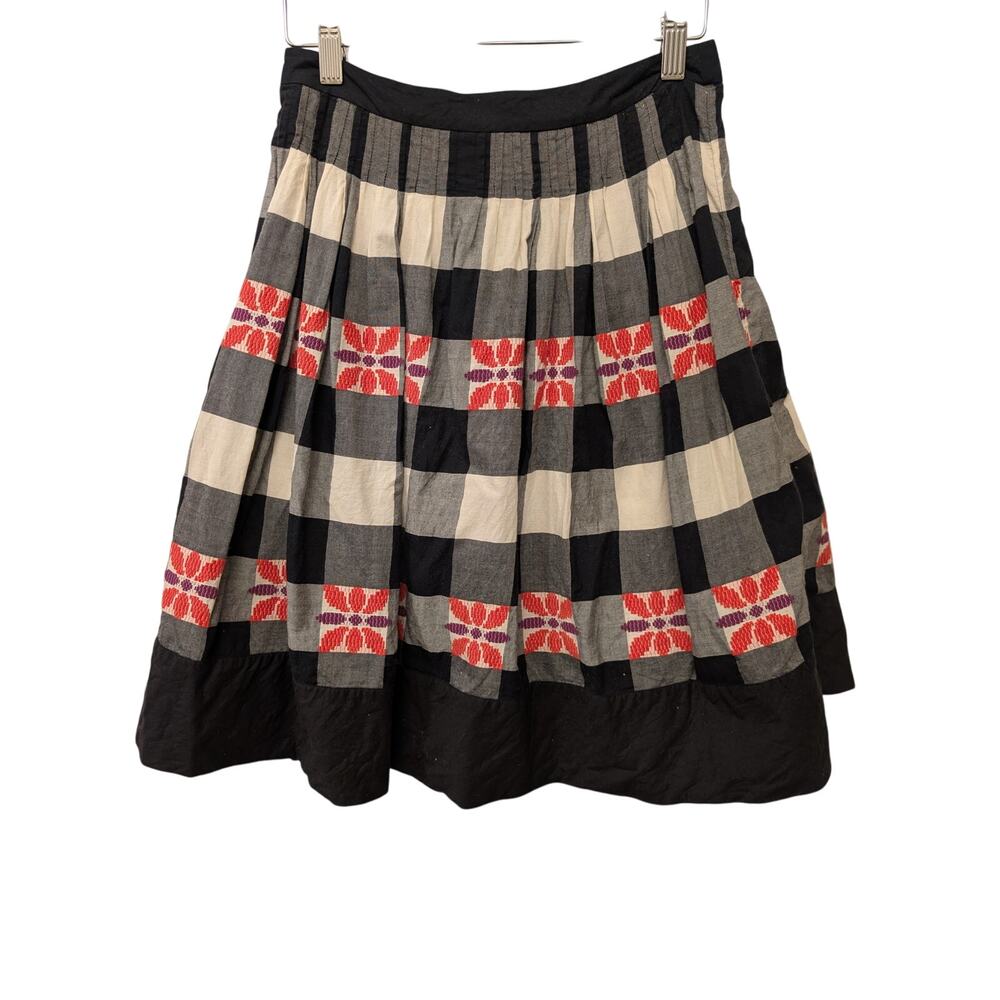 Anthropologie Floreat Floral Embroidered Do Si Do Plaid Pleated Skirt Twee Y2K